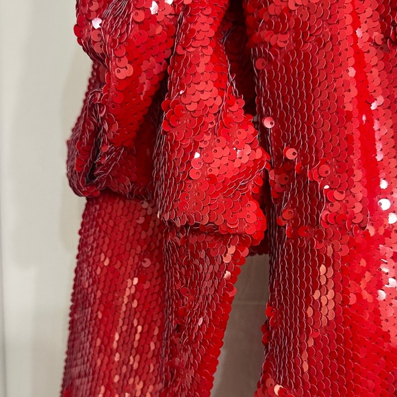 INC International Concepts Women's Vibrant Red Sequin Blouse - Picture 6 of 11